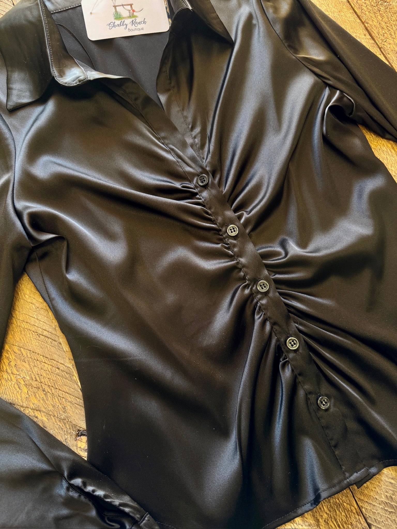 The Blaze Satin Ruched Blouse