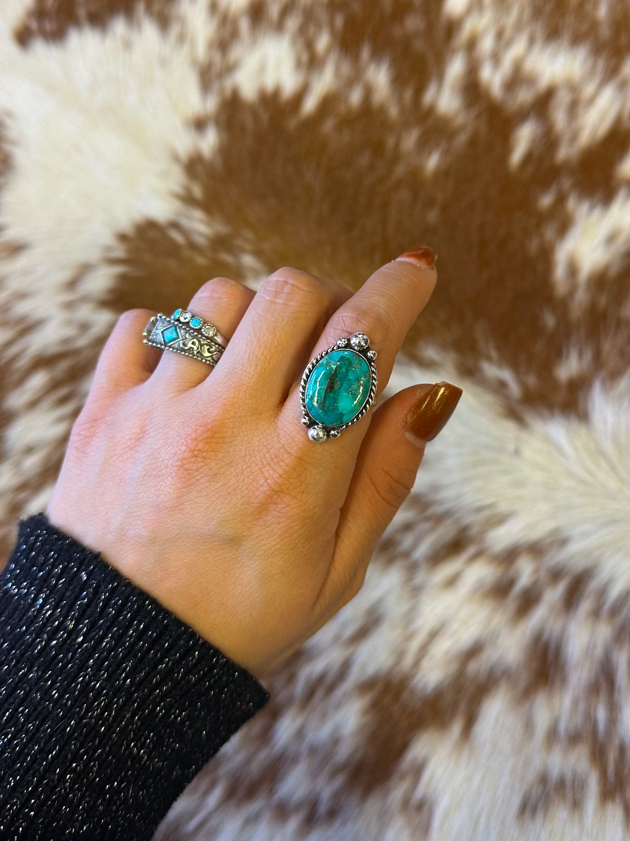 Turquoise Oval Adjustable Ring