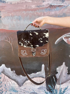 Brown Cowhide Bootstitch Crossbody