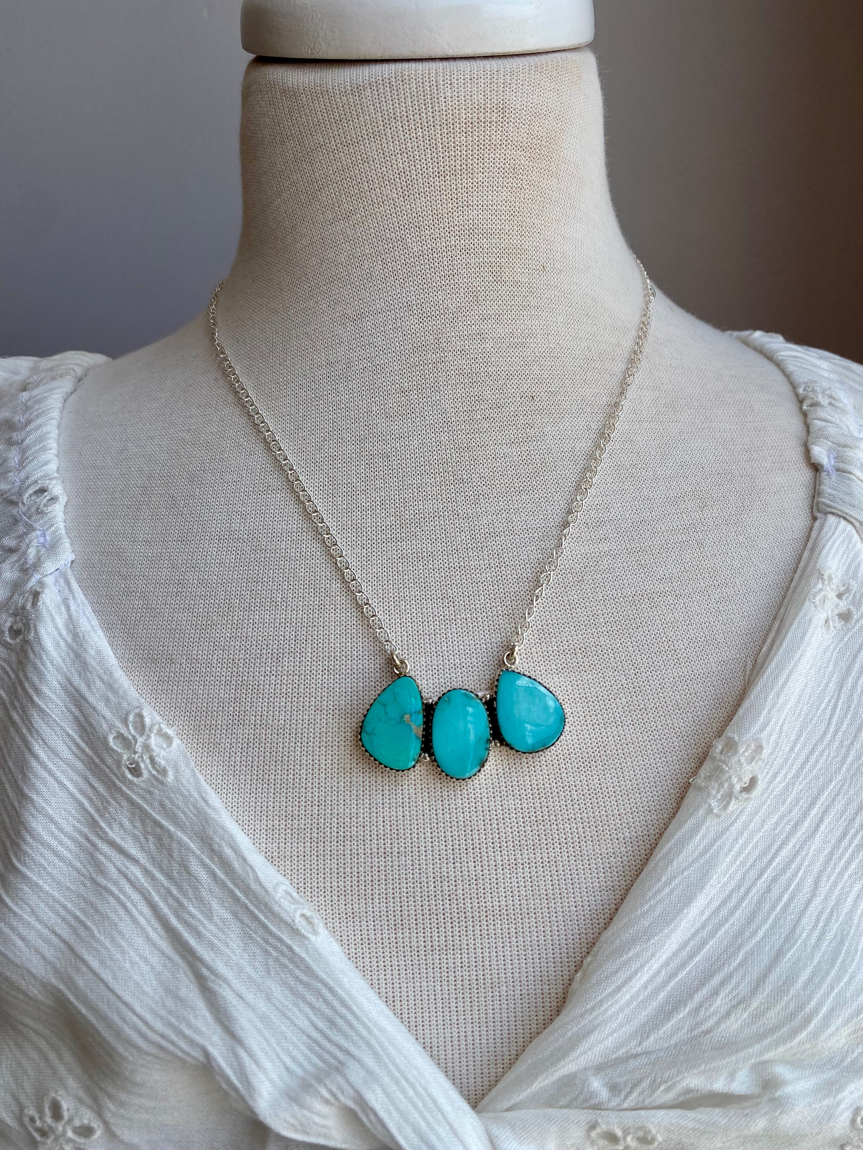 3-Stone Red River Turquoise Bar Necklace