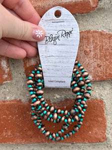 Copper and Turquoise Faux Navajo Pearl Bracelet Set