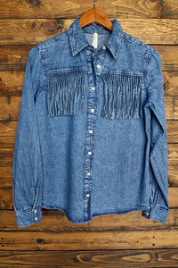 Roper-Women's Denim Blue Fringe Top