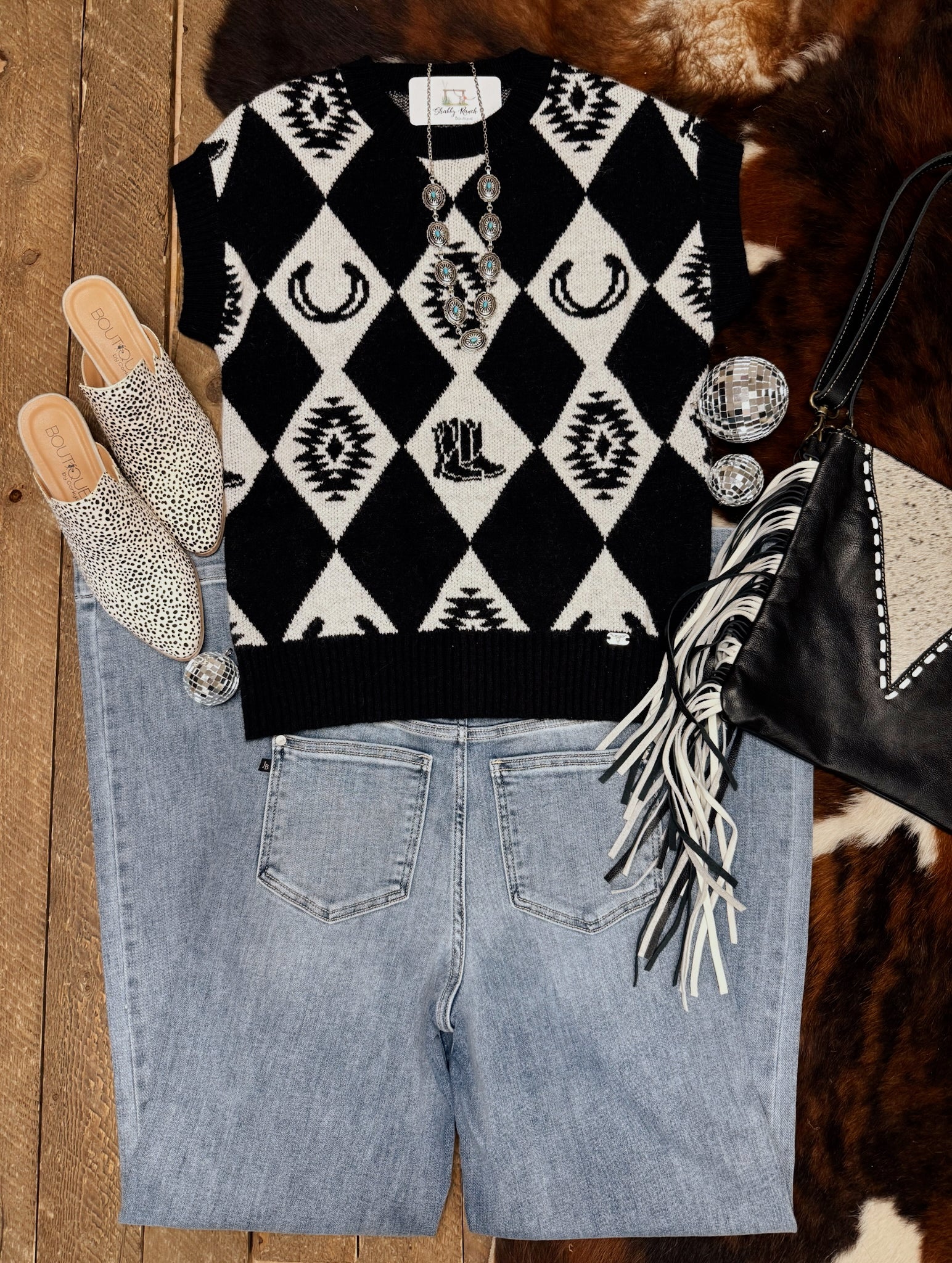 The Checkered Western Sweater Top
