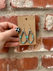 Navajo Pearl and Turquoise Bead Hoops