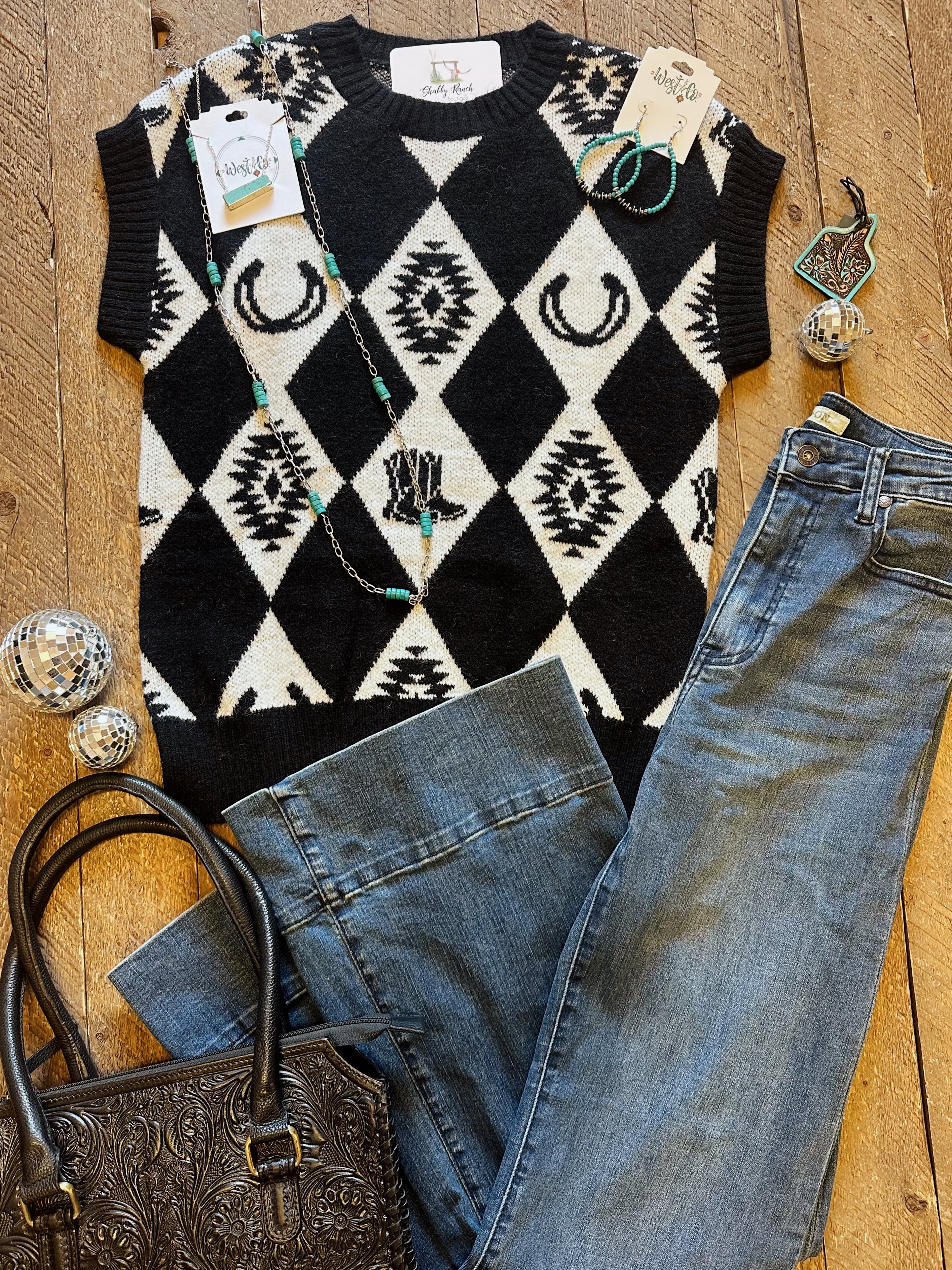 The Checkered Western Sweater Top