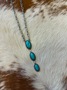 Triple Turquoise Chain Necklace- 30 Inches