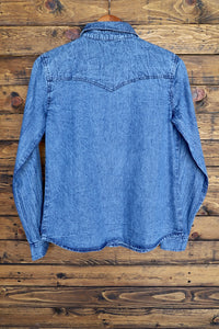 Roper-Women's Denim Blue Fringe Top