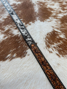 The Tooled Sunflower & Cowhide Belt