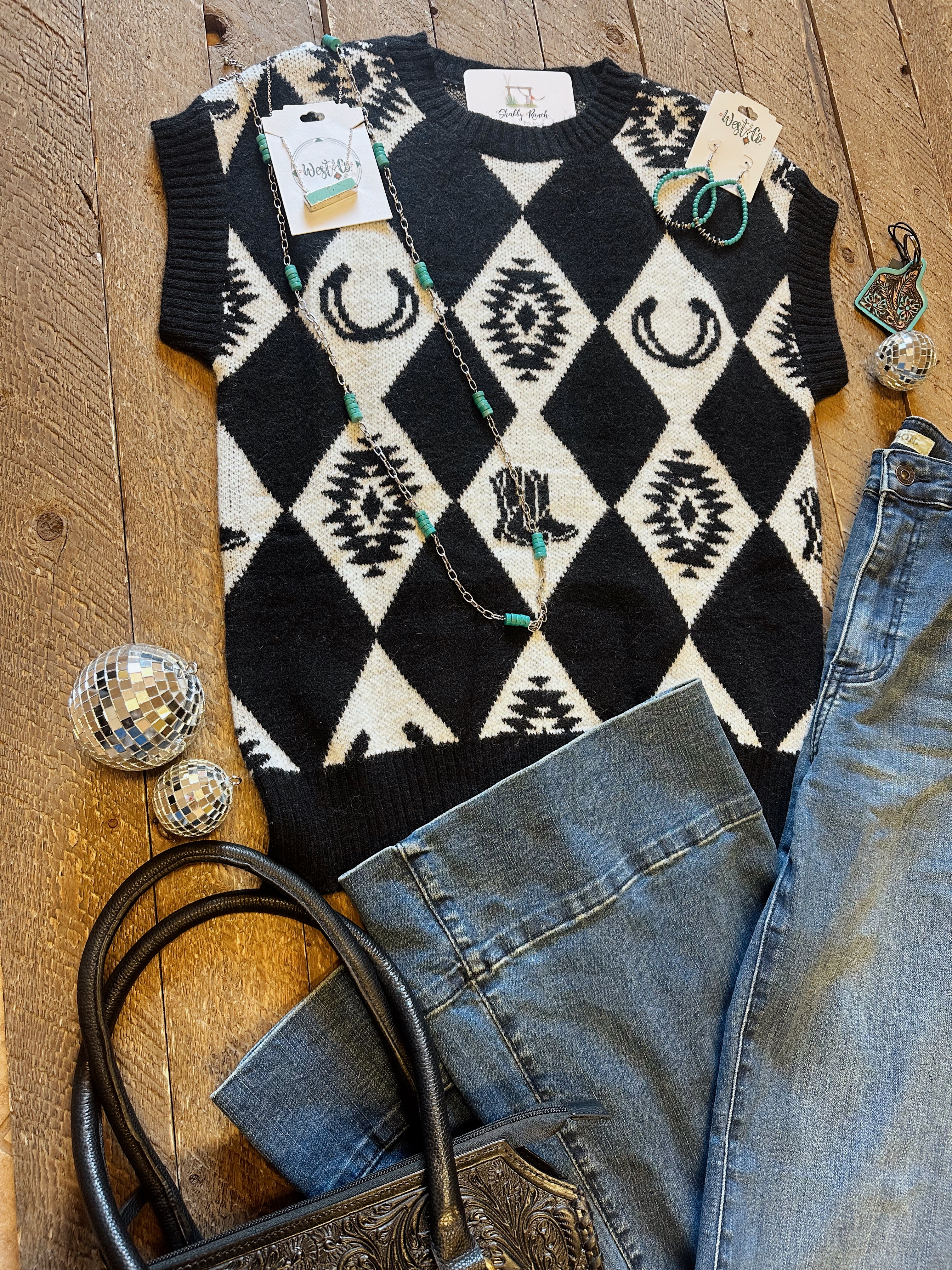 The Checkered Western Sweater Top