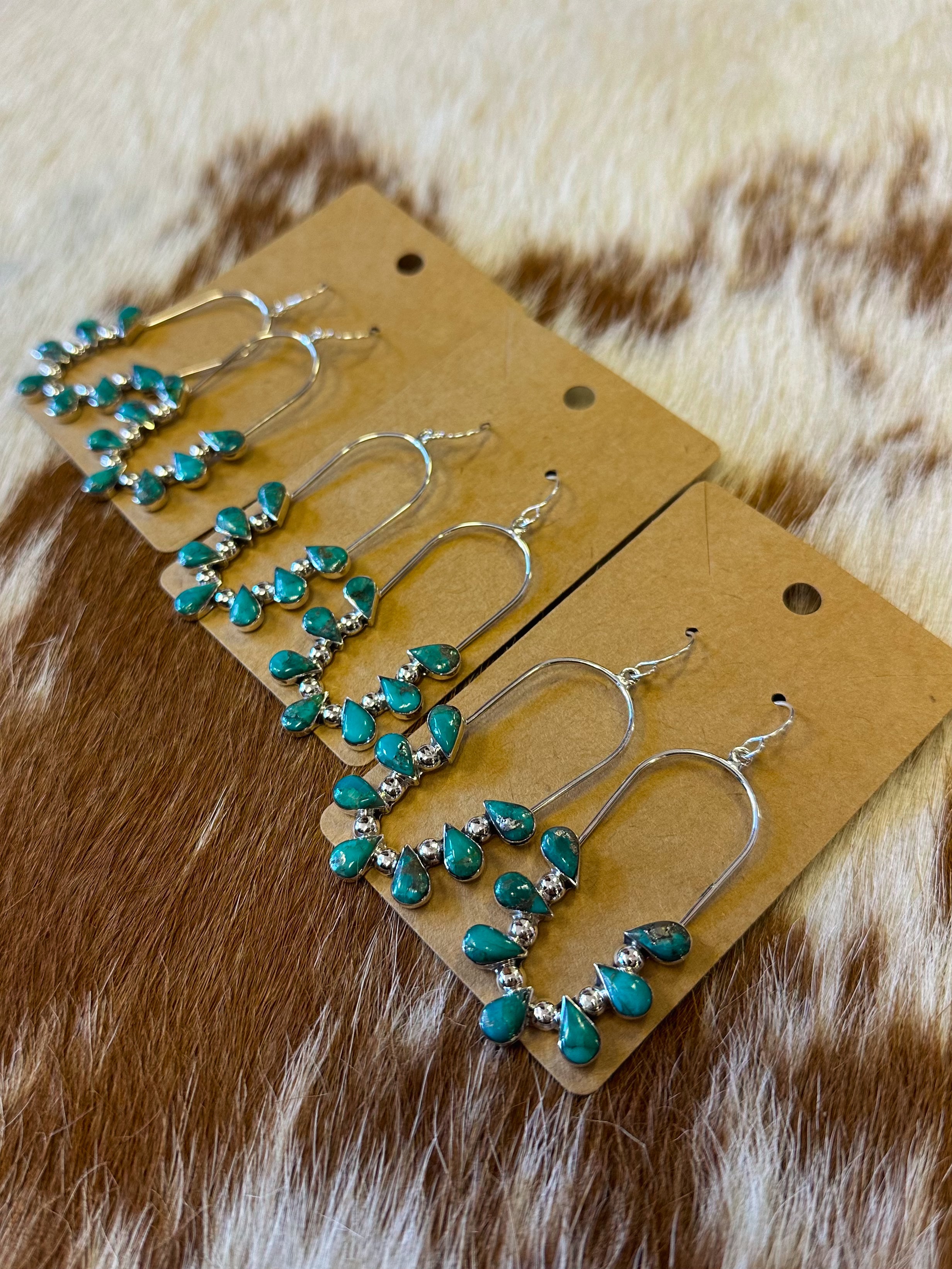 Turquoise 7-Stone Oval Hoops