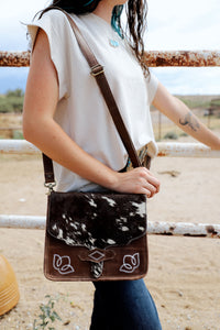 Brown Cowhide Bootstitch Crossbody