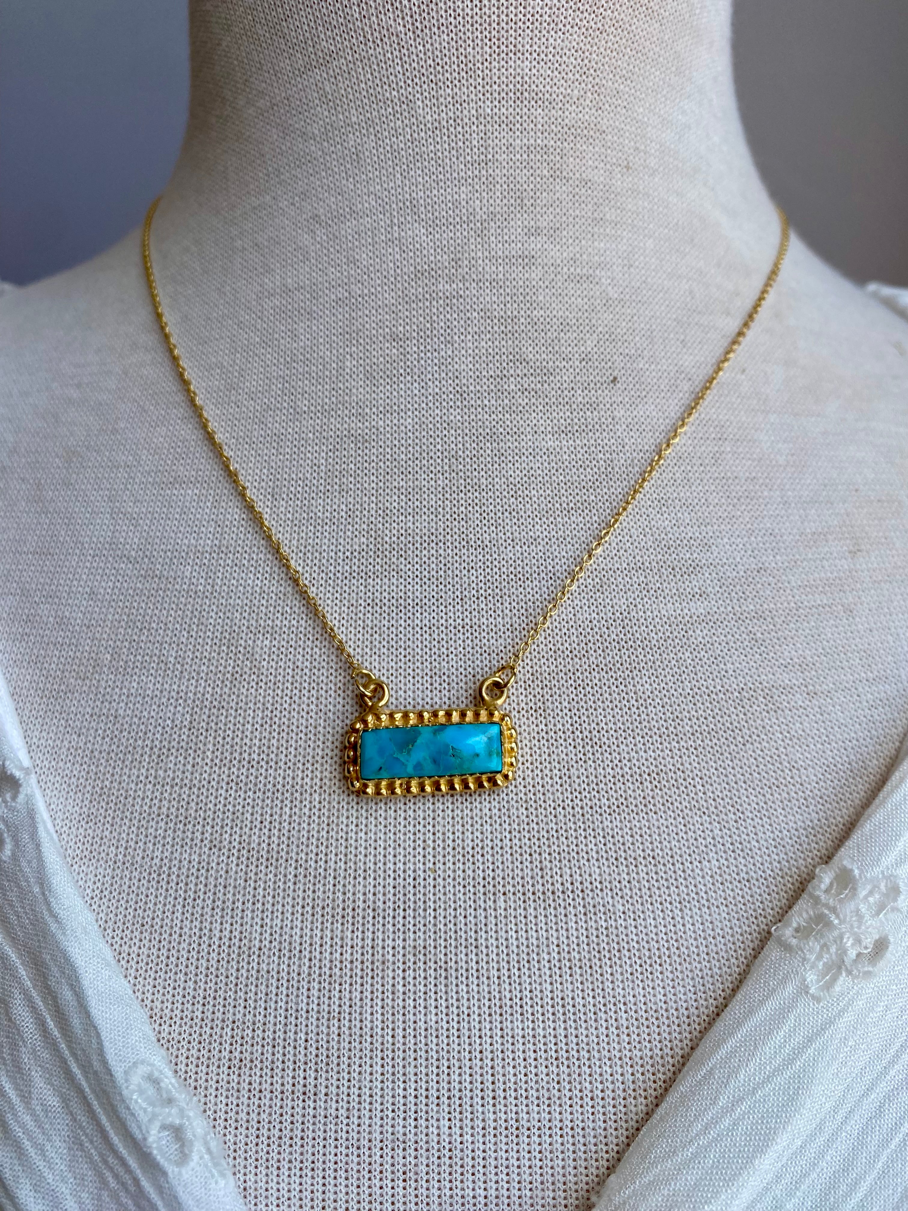 Kingman Turquoise & 14k Gold Plated Bar Necklace