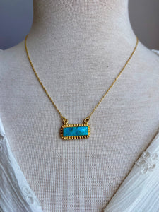 Kingman Turquoise & 14k Gold Plated Bar Necklace