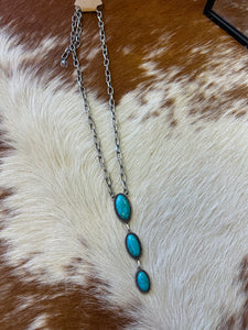 Triple Turquoise Chain Necklace- 30 Inches