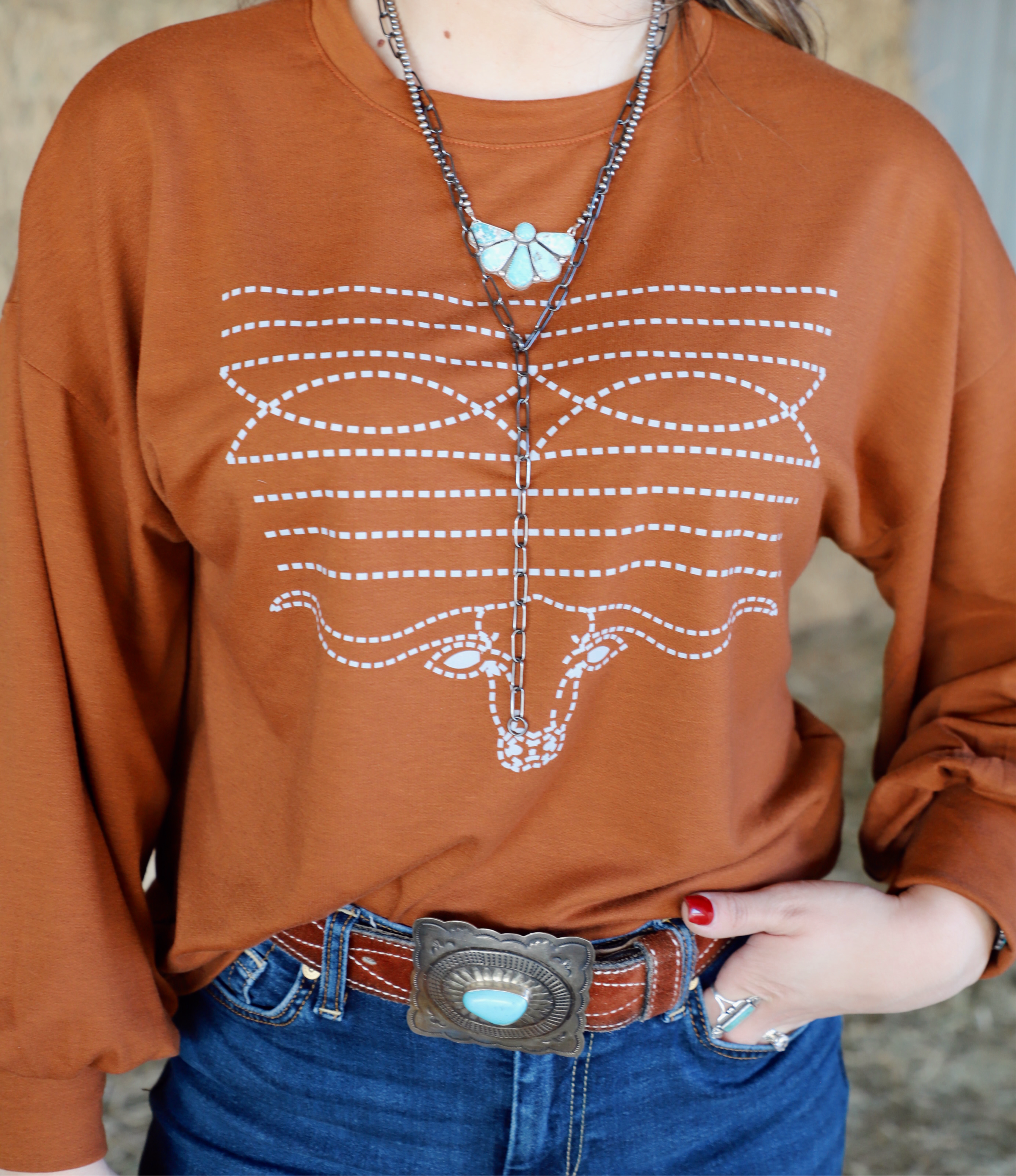 The Leddy Boot Stitch Longhorn Pullover