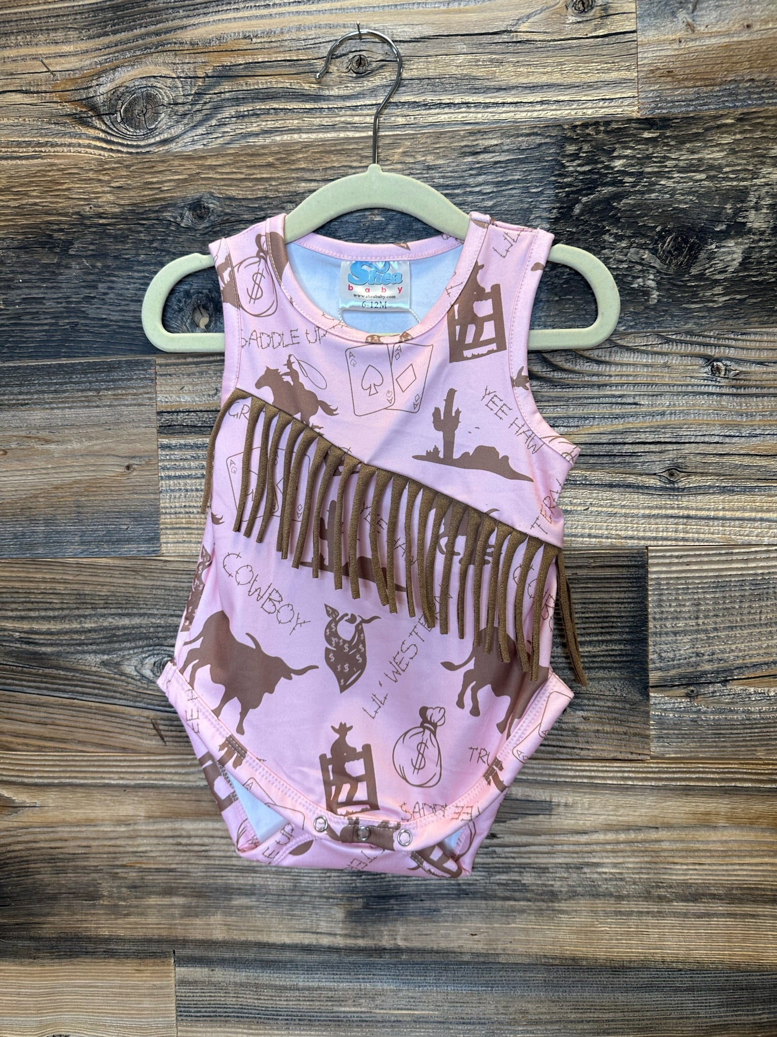 Shea Baby-Pink Gambler Fringe Onesie