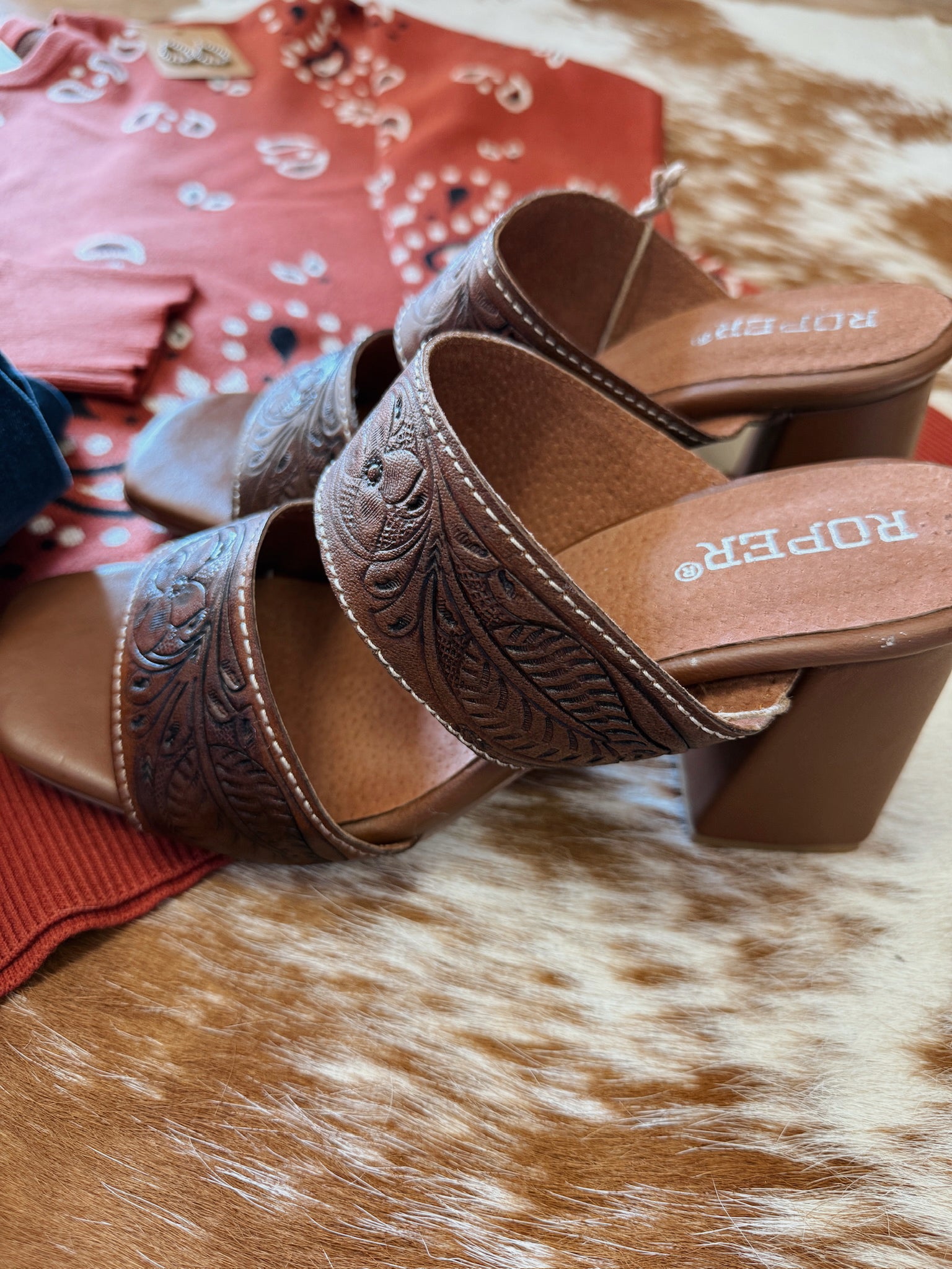 The Roper Tooled Leather Heel