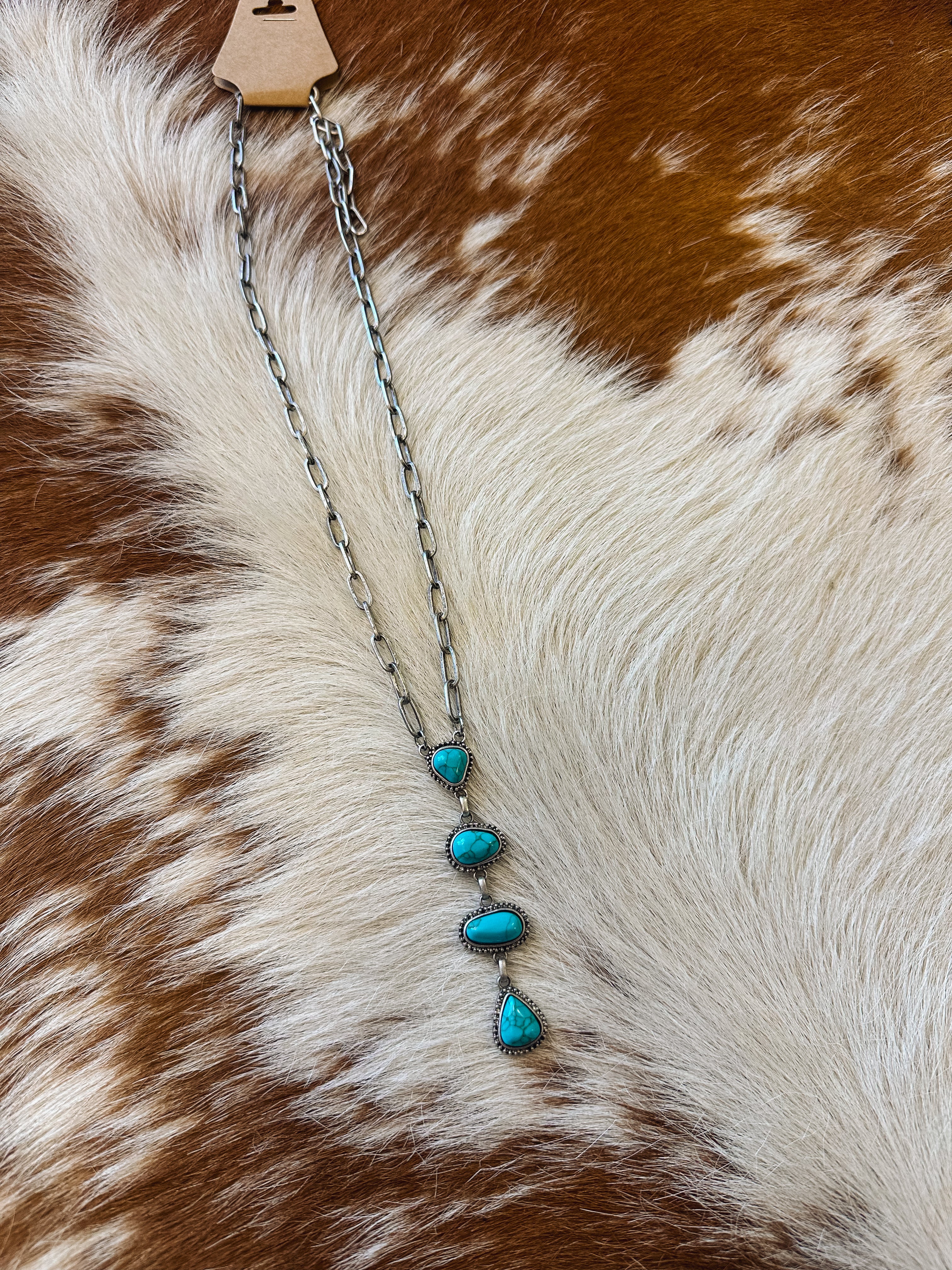 4-Stone Turquoise Chain Necklace- 22 Inches