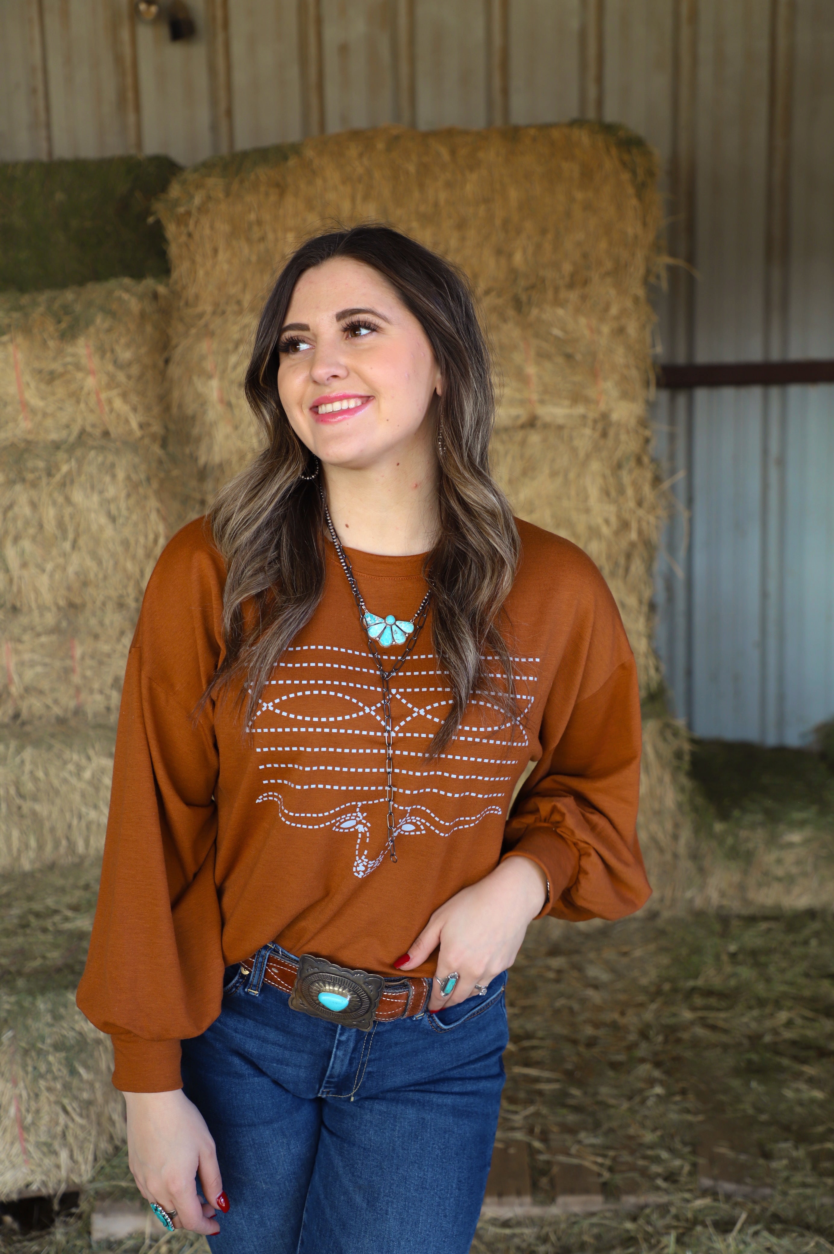 The Leddy Boot Stitch Longhorn Pullover