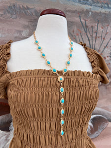 Gold Oval Turquoise Lariat Necklace