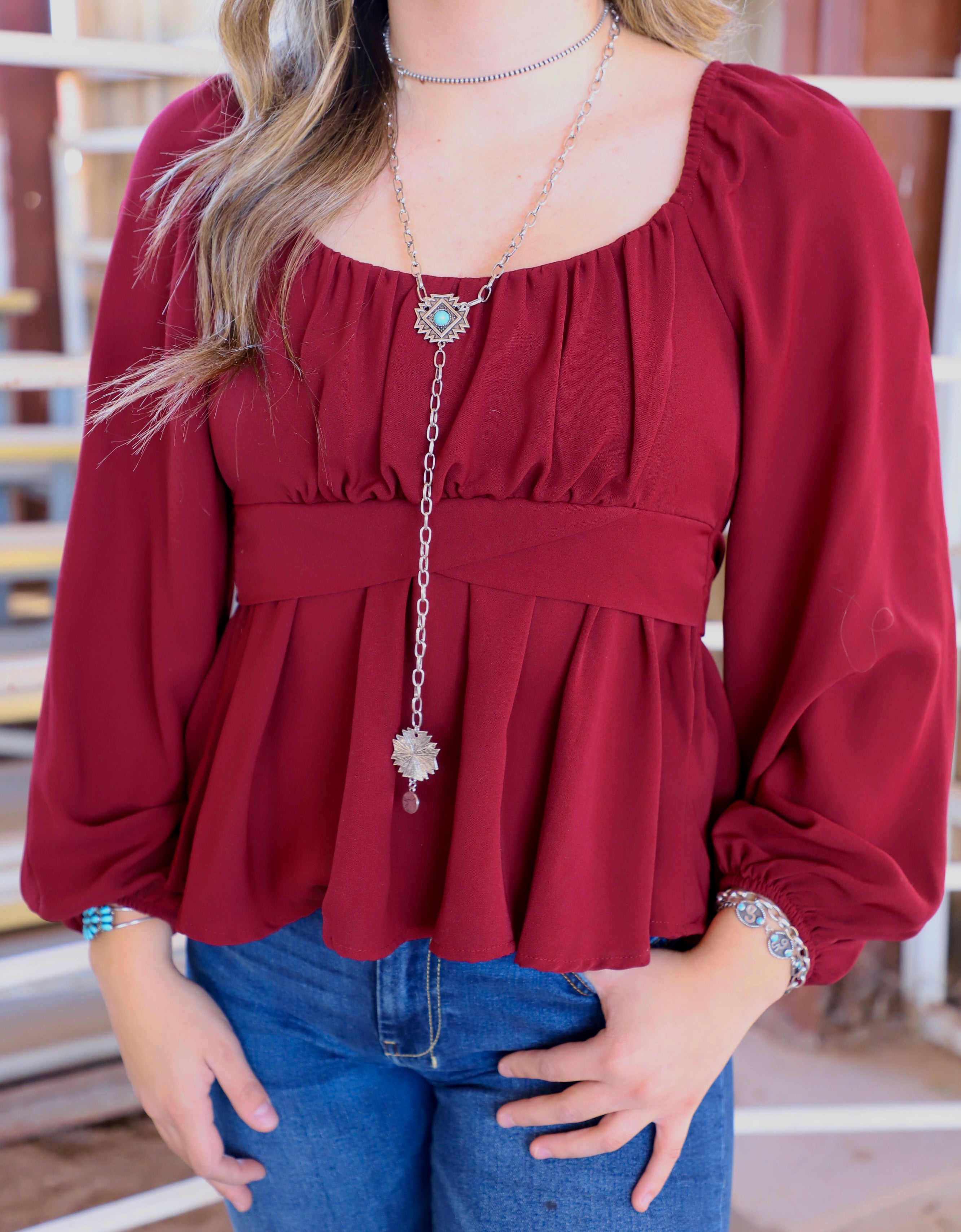 The Mallory Blouse- Burgundy