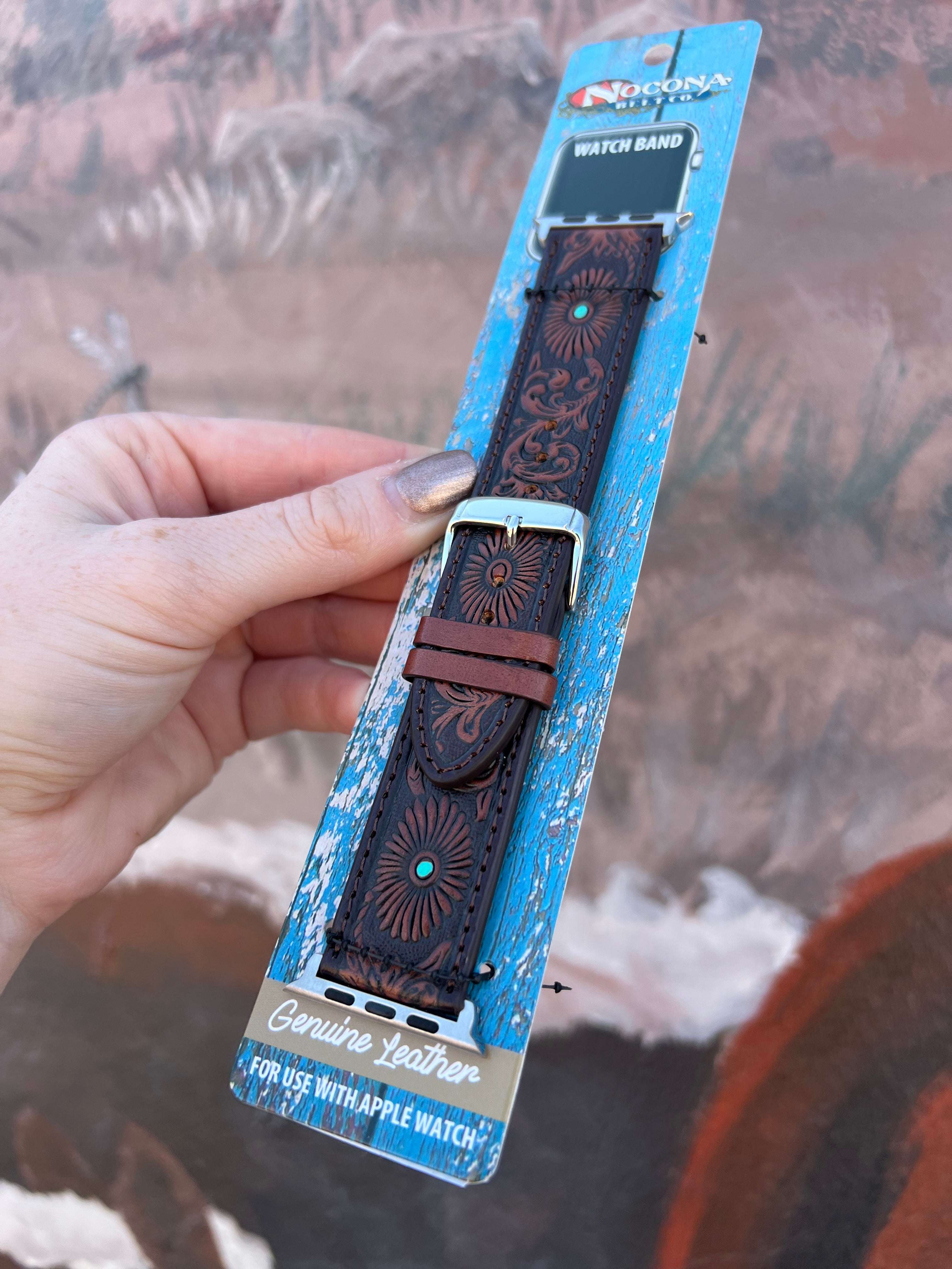 The Becca Tooled Leather Watch Band- 42-44mm