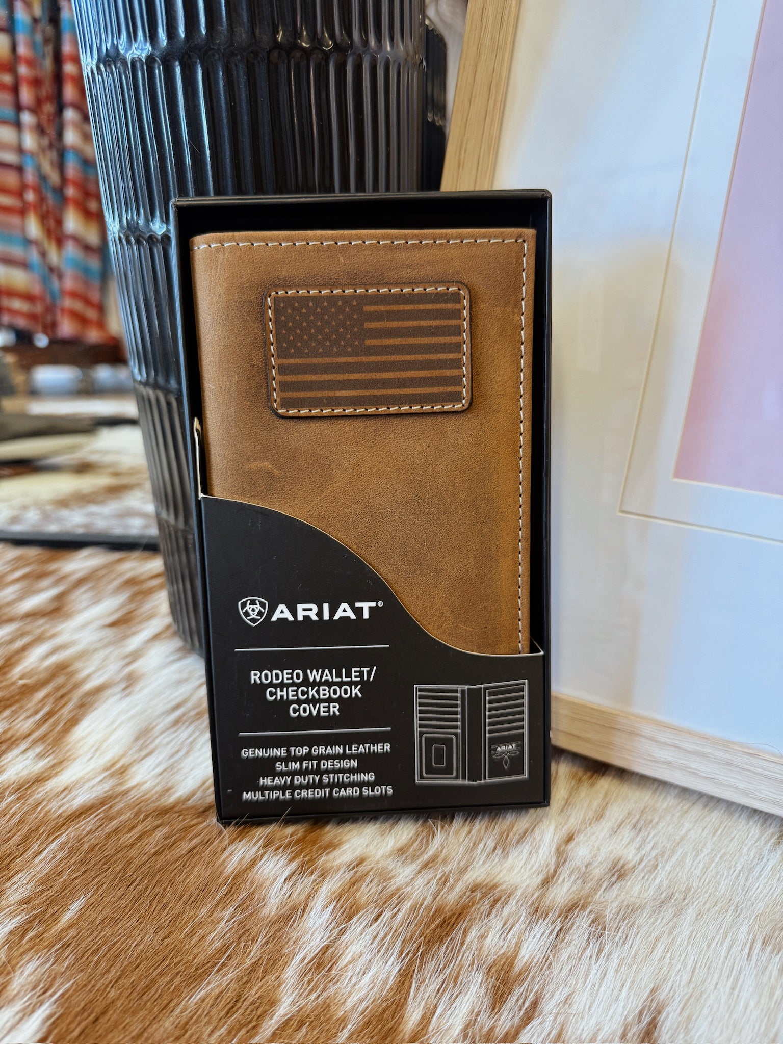 The Ariat American Flag Checkbook Wallet