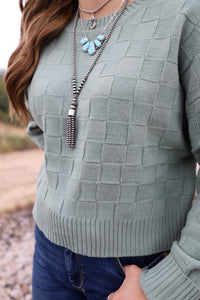 The Roxie Checkered Sweater- Sage