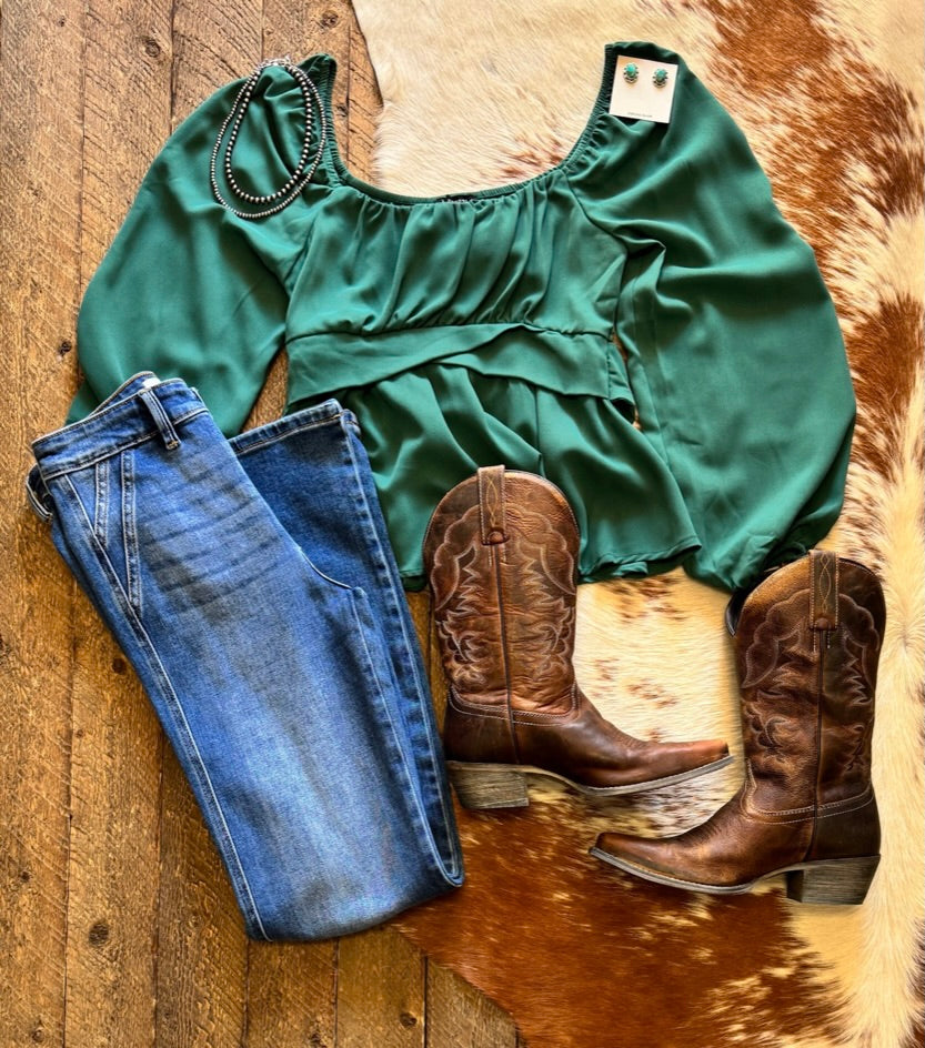 The Mallory Blouse- Hunter Green