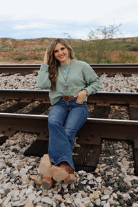 The Roxie Checkered Sweater- Sage