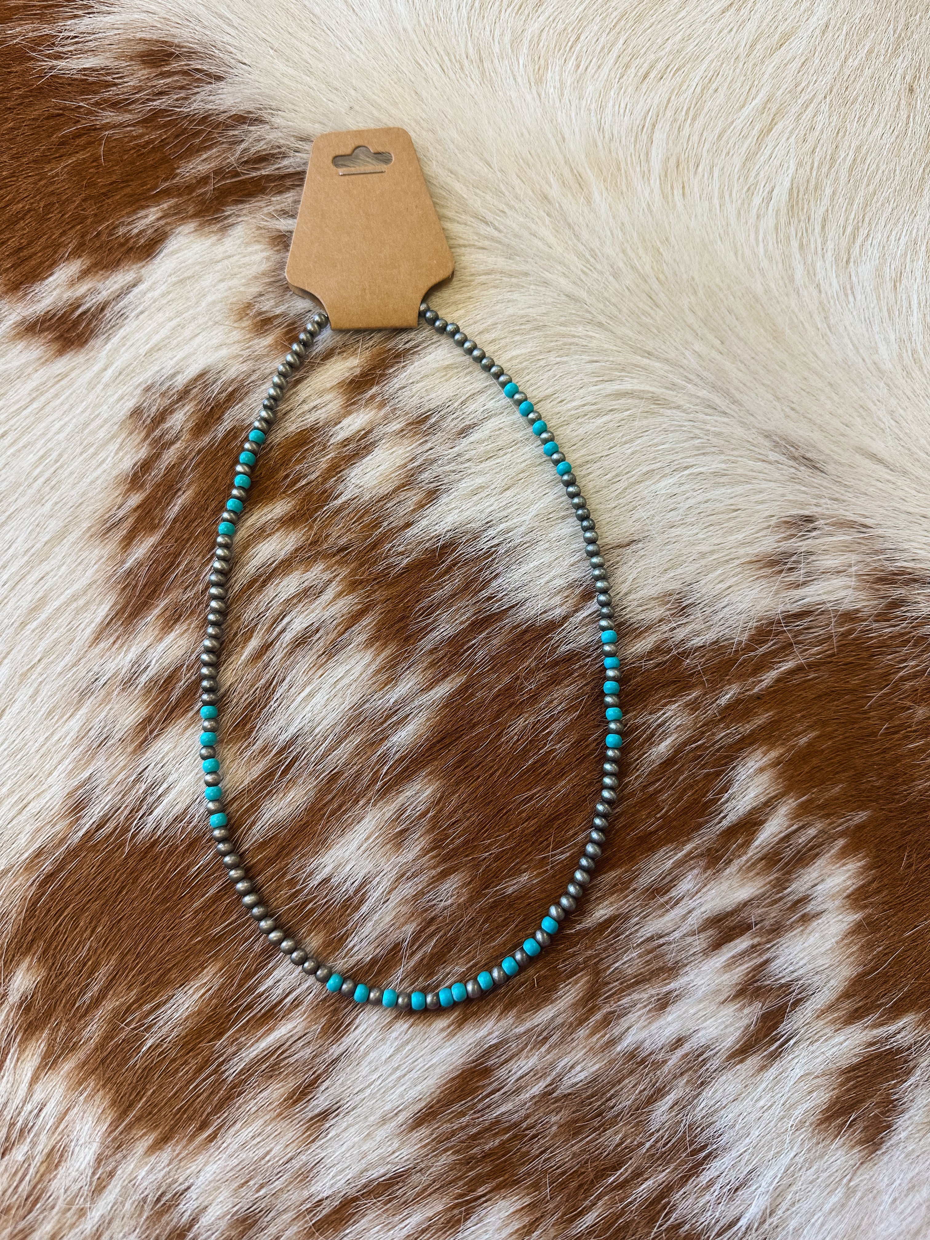 Faux Navajo Pearl & Turquoise Necklace- 16"