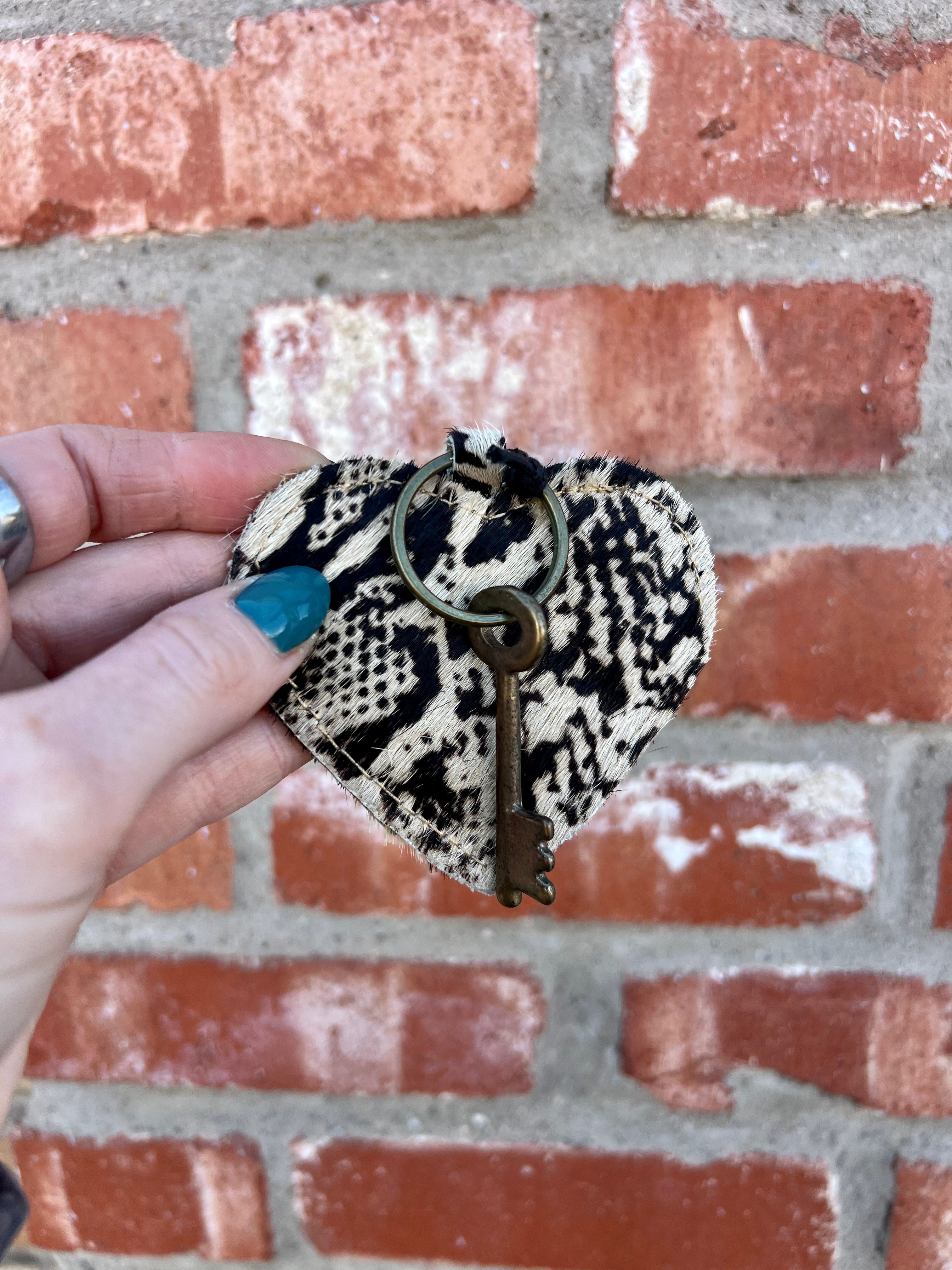 Snake Print Heart Keychain