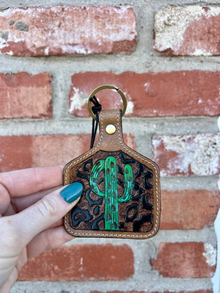 Saguaro Mist Leather Key Fob