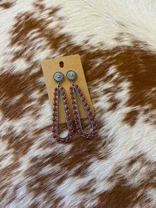Concho & Red Teardrop Earrings