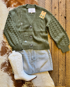 Olive Cactus Button Cardigan