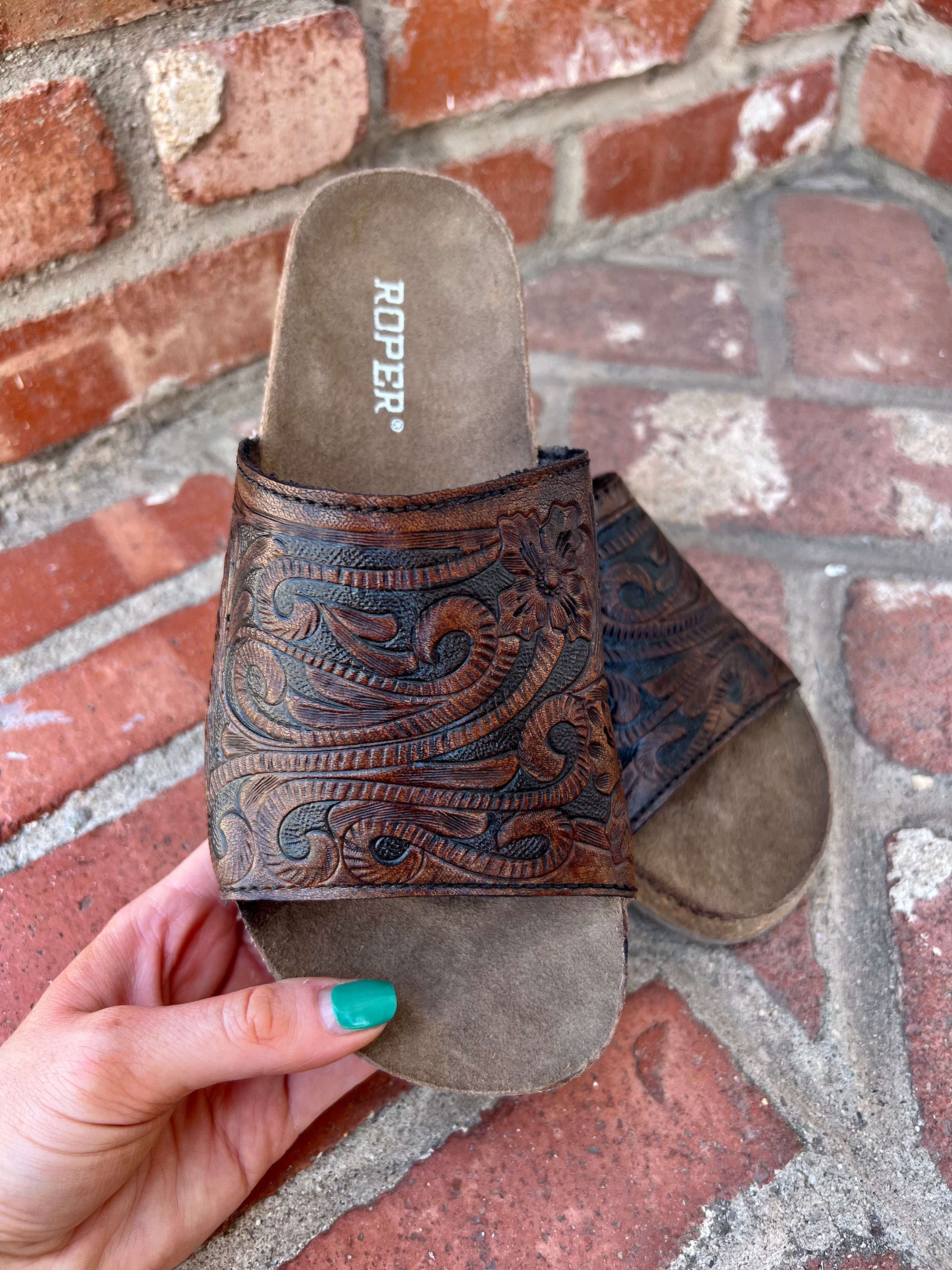 Roper-Women's Tooled Leather Slide