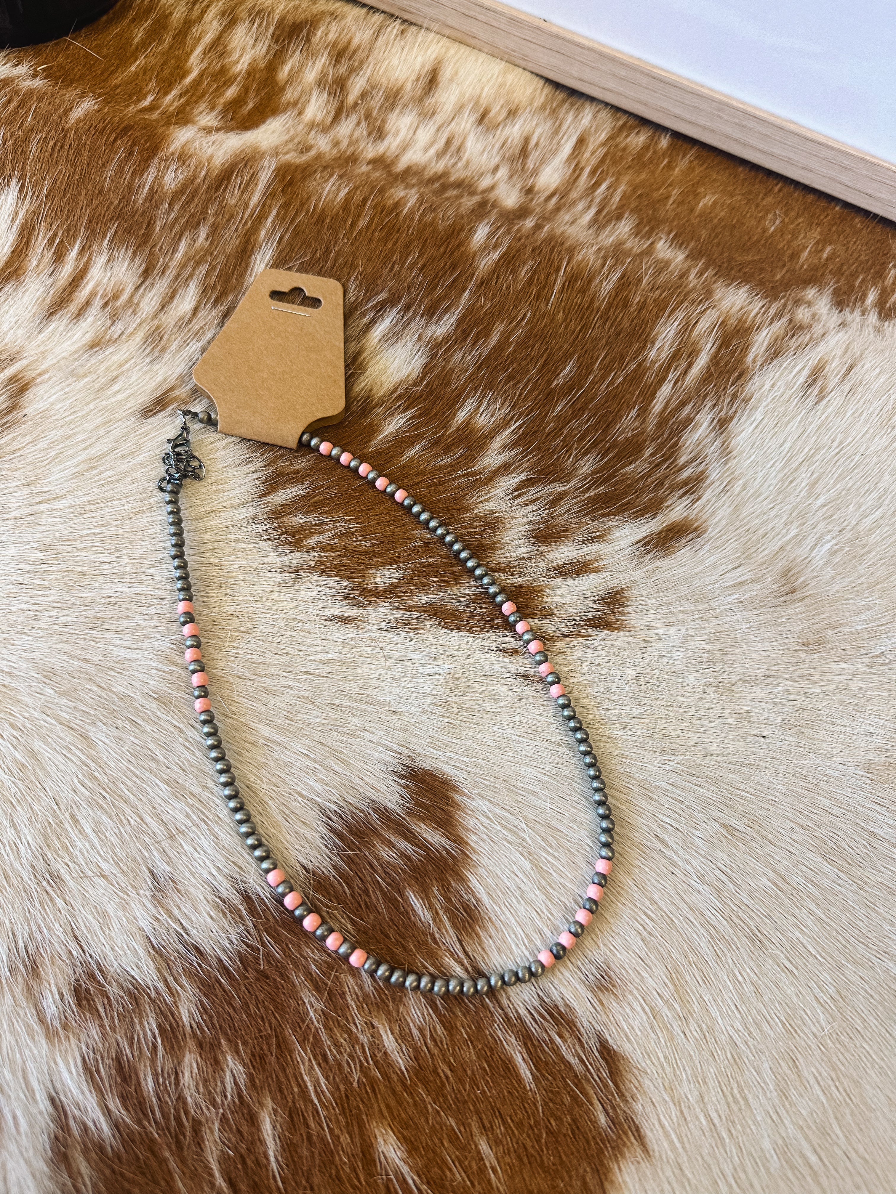 Faux Navajo Pearl & Pink Necklace- 16"