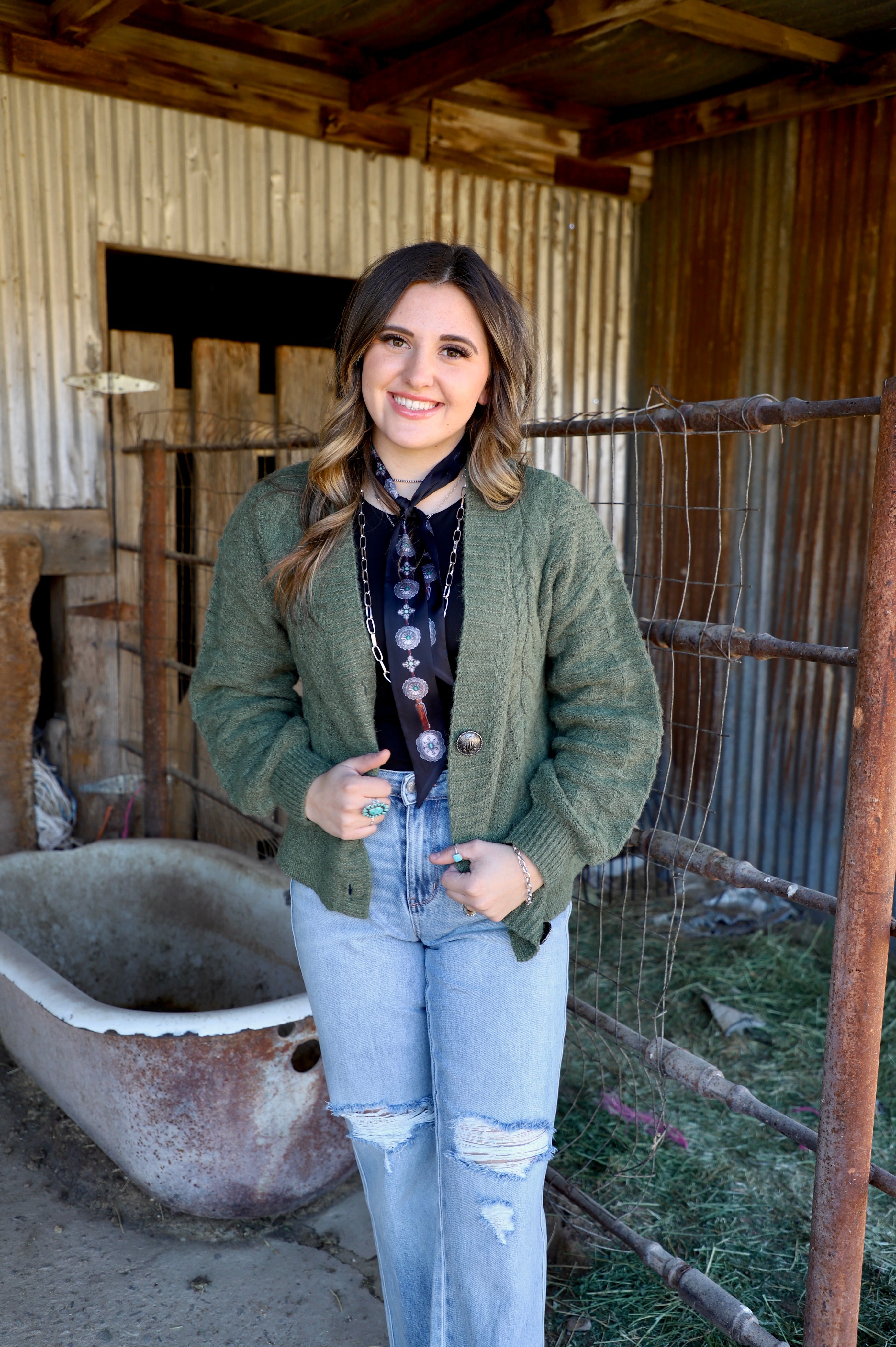 Olive Cactus Button Cardigan