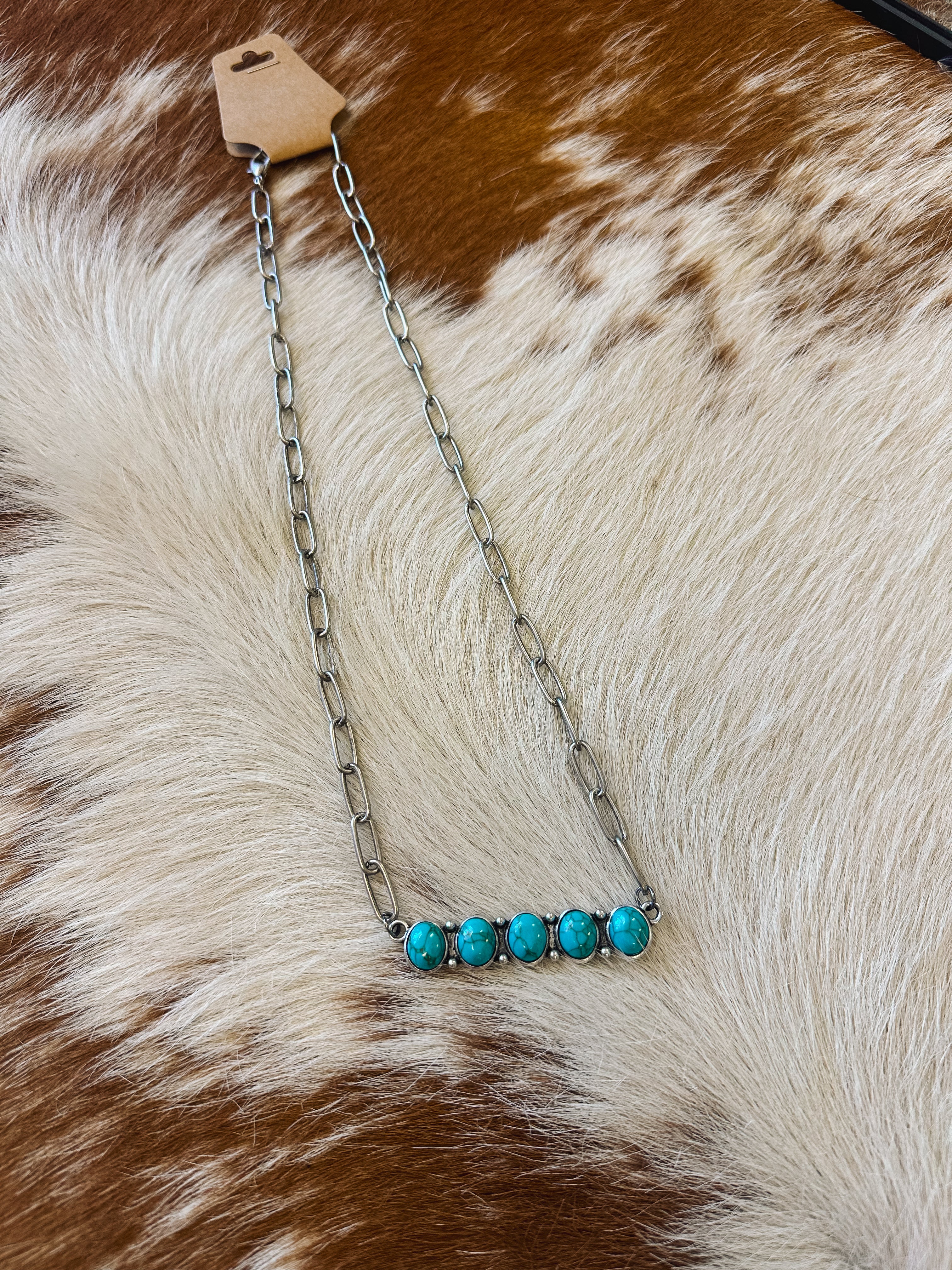 4-Stone Faux Turquoise Bar Necklace