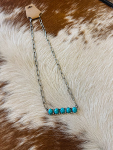 4-Stone Faux Turquoise Bar Necklace