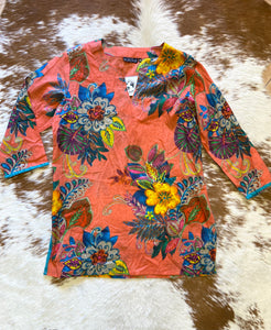 The Ayanna- Kiki Tunic-Salmon/Aqua