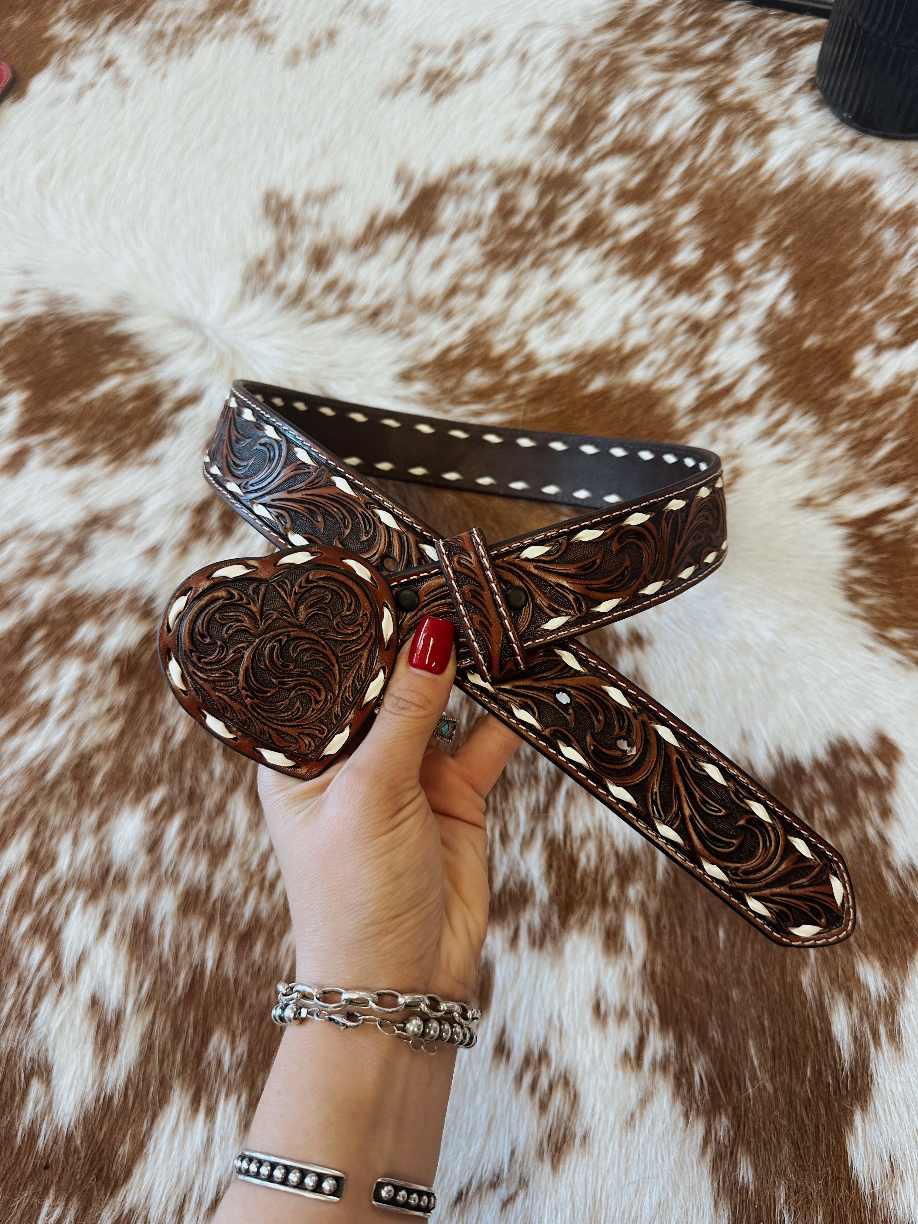 The Tooled Heart Leather Belt