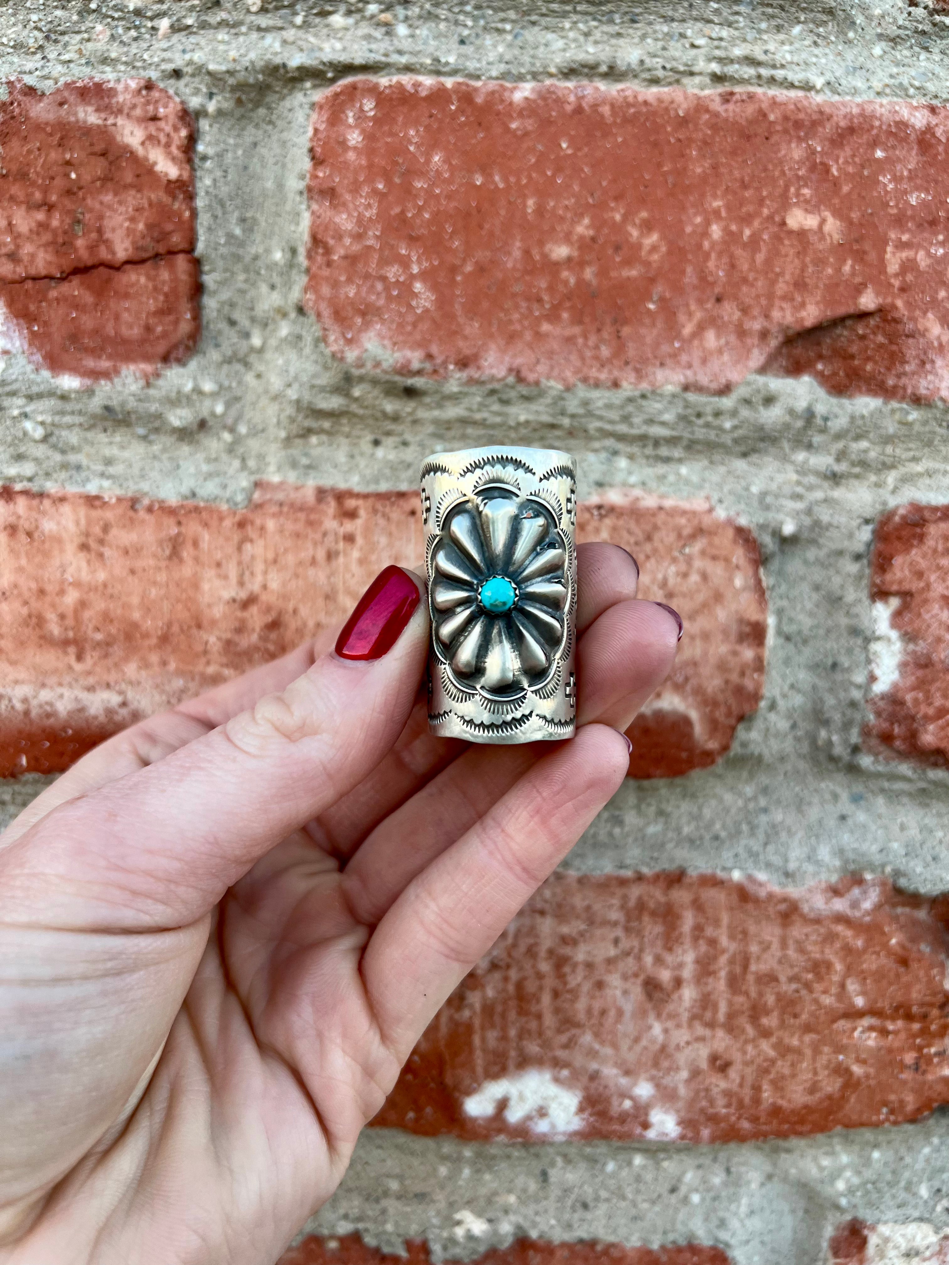 Navajo Stamped Sterling Silver & Turquoise Ponytail Clip