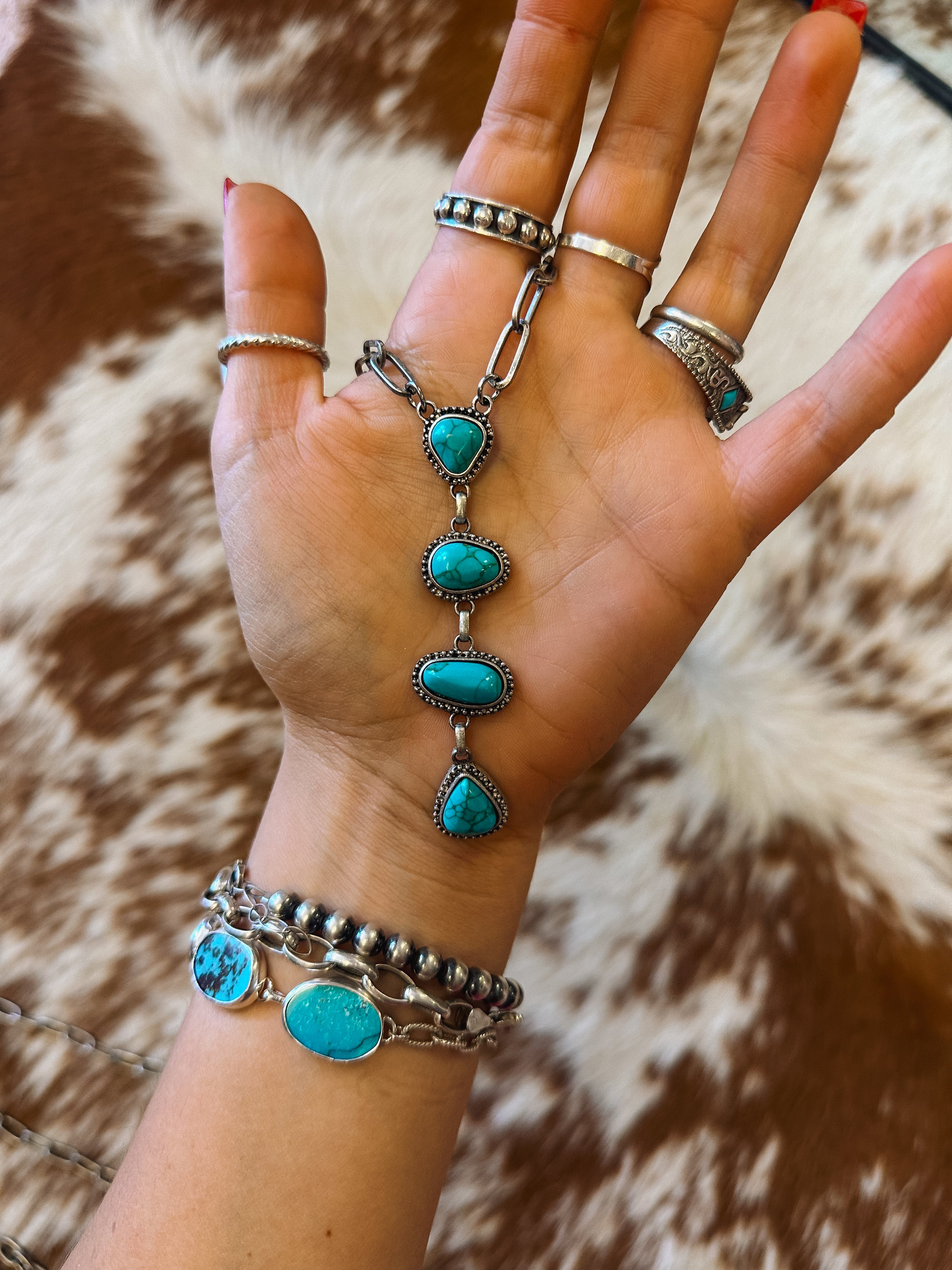 4-Stone Turquoise Chain Necklace- 22 Inches