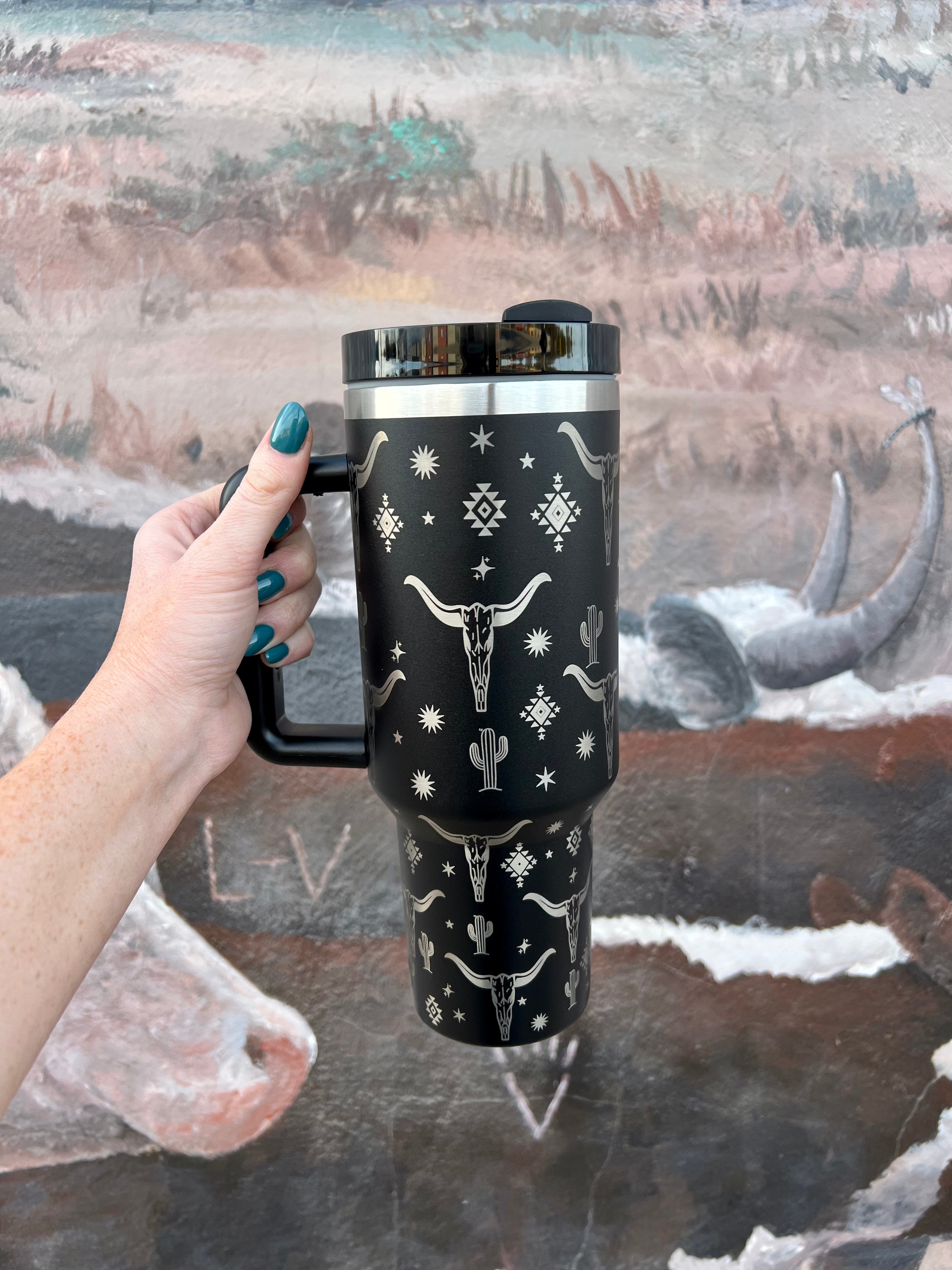 Black Longhorn Tumbler - 40 oz