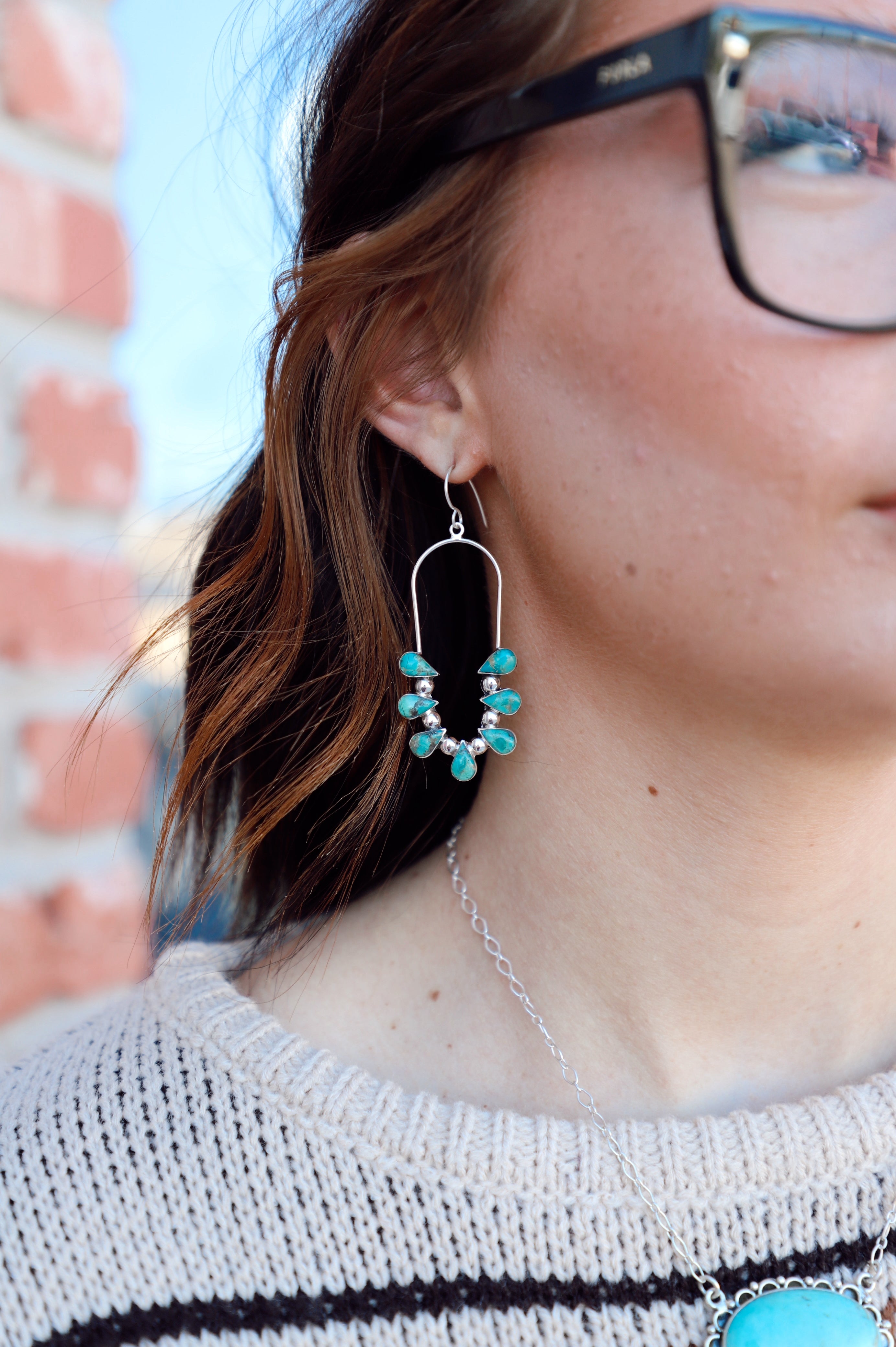 Turquoise 7-Stone Oval Hoops