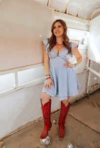 The Tinsley Ruffle Denim Dress