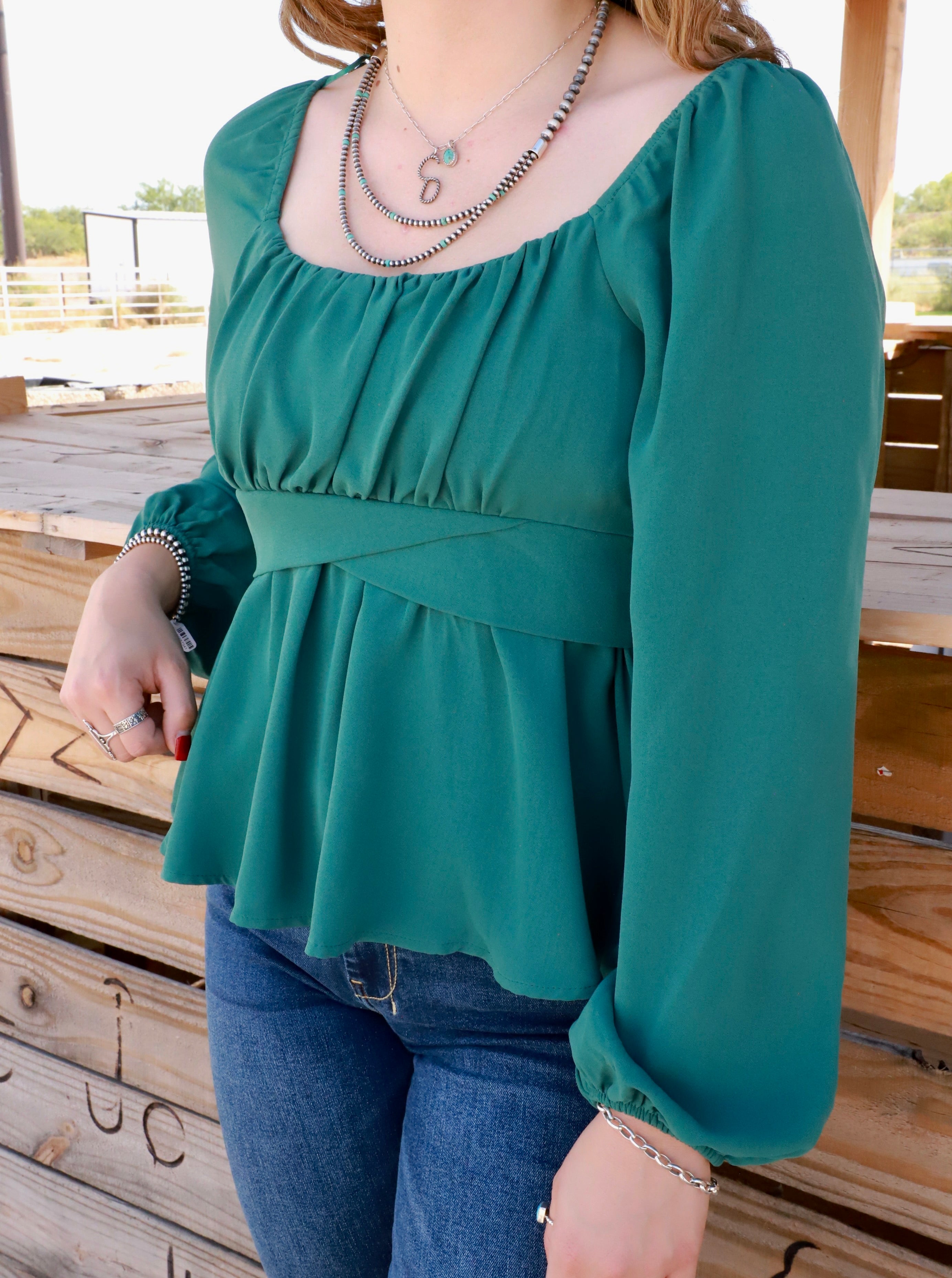 The Mallory Blouse- Hunter Green