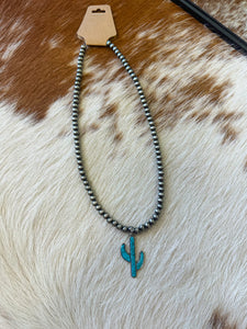 Faux Navajo Pearl & Cactus Pendant Necklace