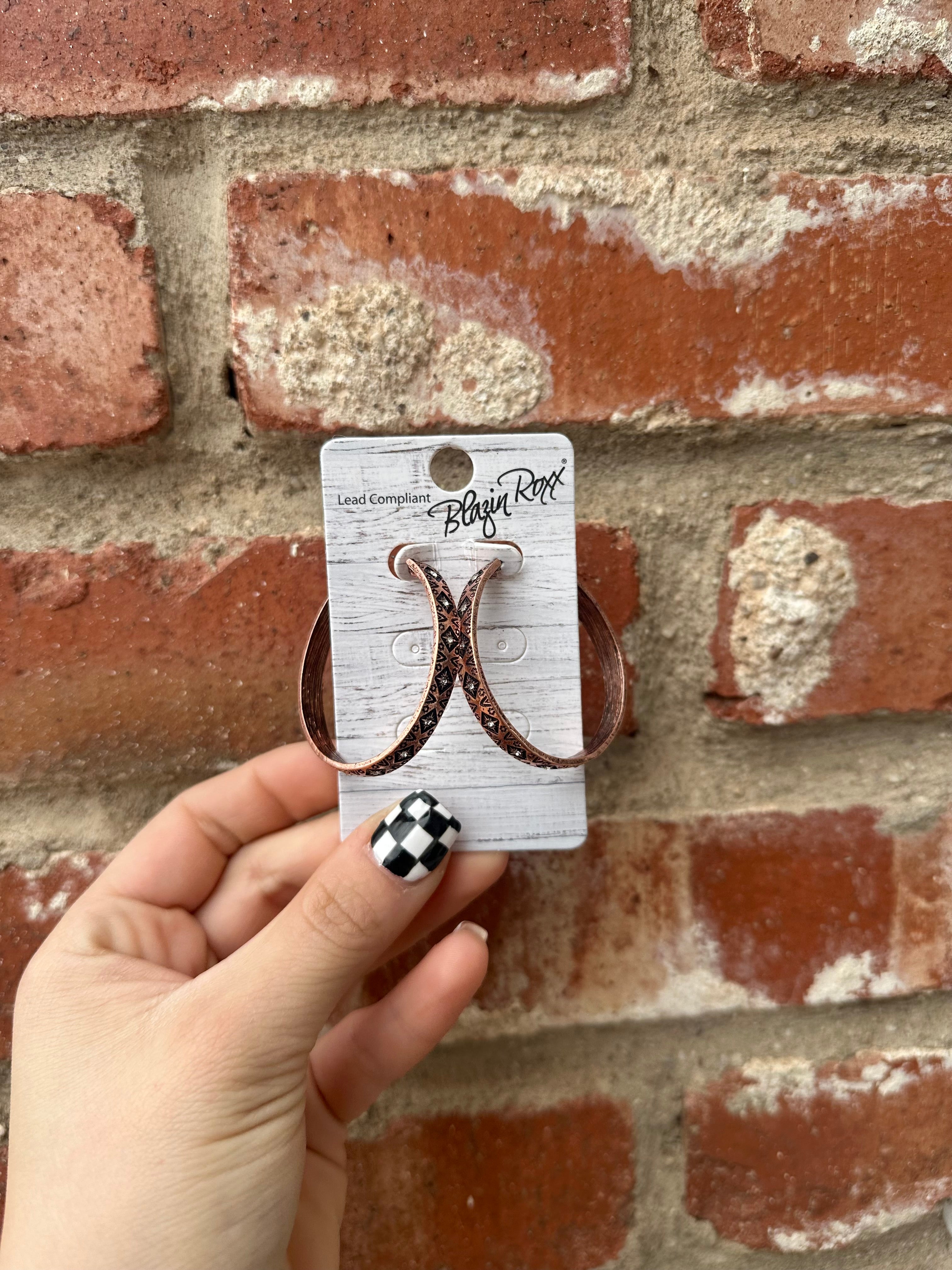 Copper Aztec Hoops